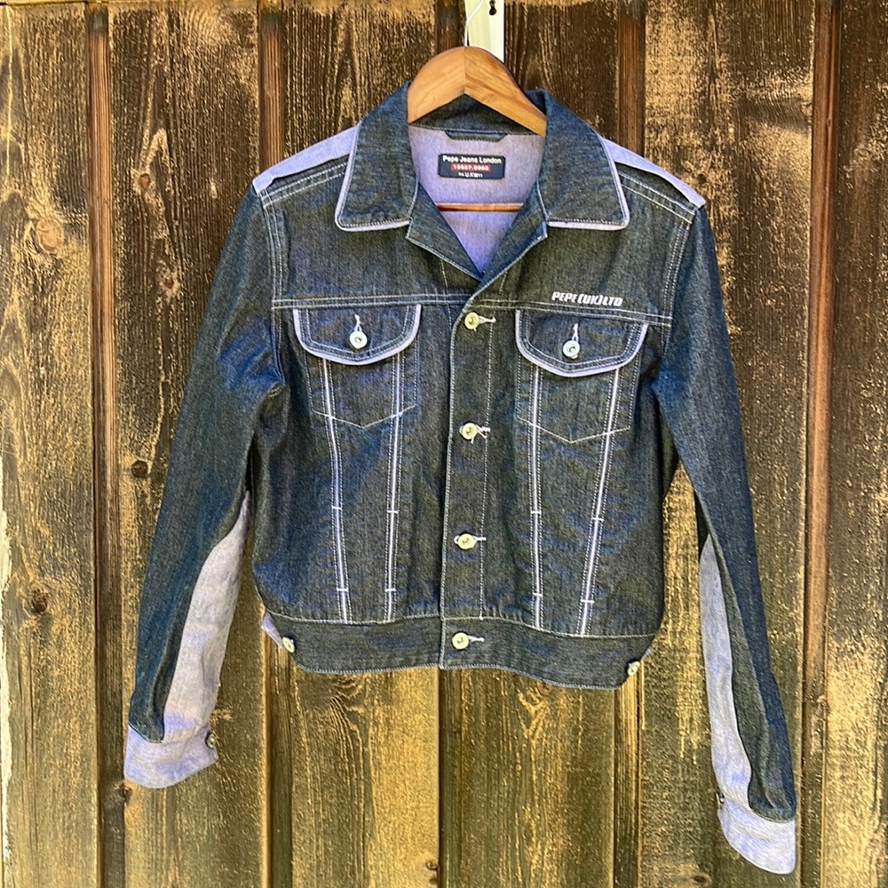 Y2K style Denim Jacket Lavender Dk Blue Pepe Jeans London Sz L